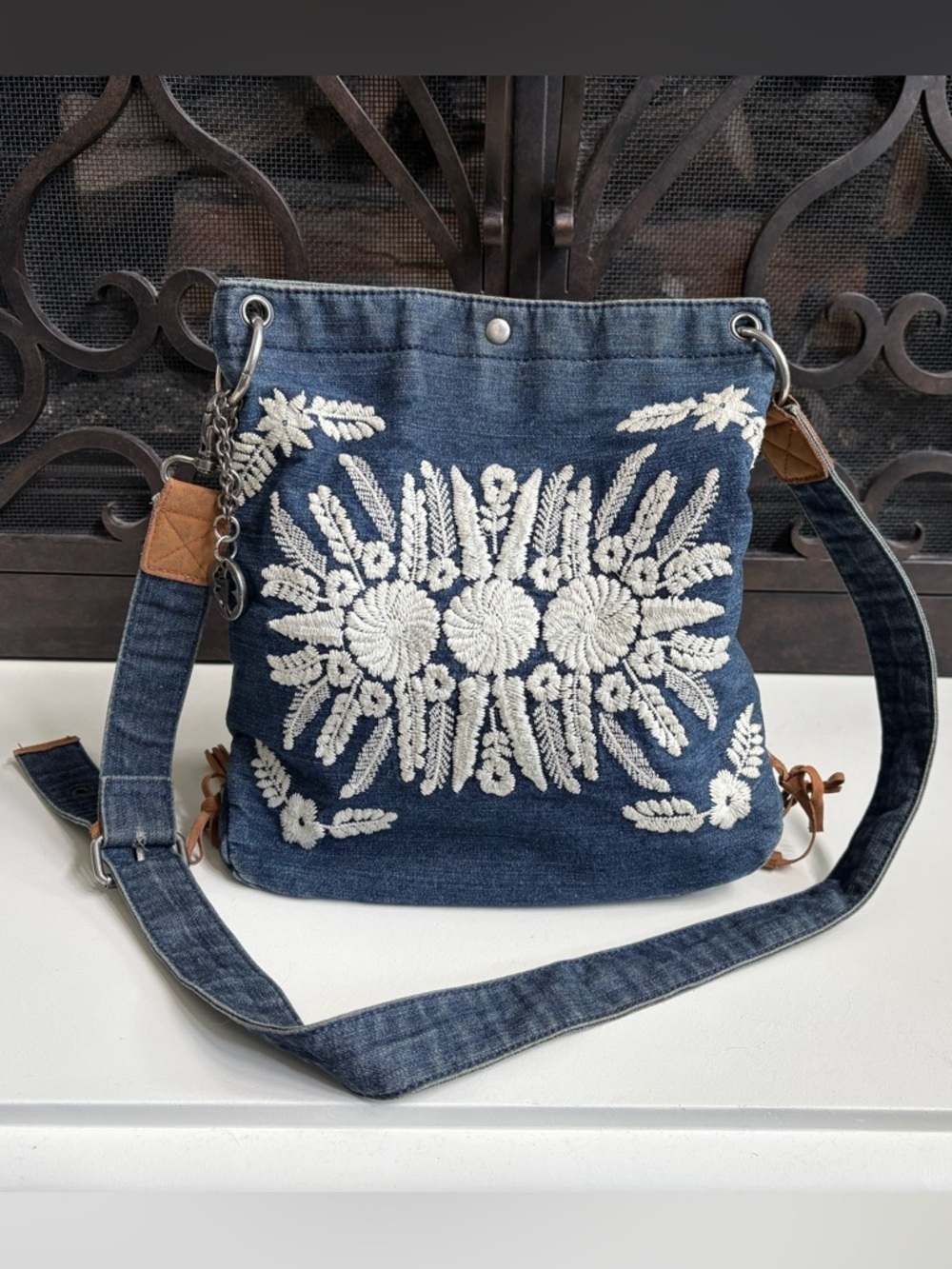 VTG Lucky Denim Embroidered Crossbody Bag